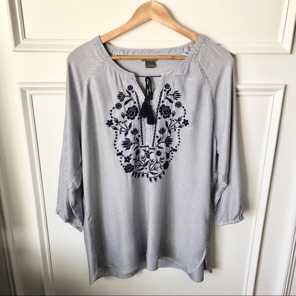 Beautiful Striped Floral Tassel Blouse